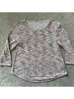 Ruby Rd. Women's size S Multi-Color Knit Long Sleeve Top with Ring Button Neck